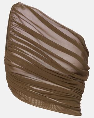 Norma Kamali Diana Ruched Asymmetric Crop Top - Brown