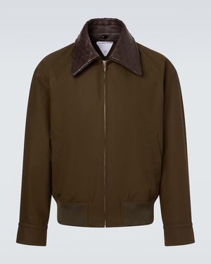Bottega Veneta Leather-Trimmed Cotton Twill Blouson Jacket - Green