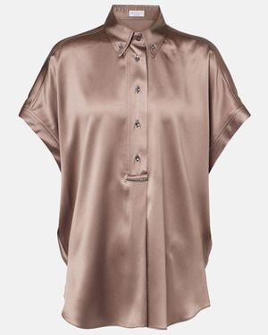 Brunello Cucinelli Silk-Blend Shirt - Brown