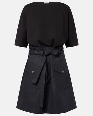 Moncler Belted Cotton-Blend Jersey Minidress - Black