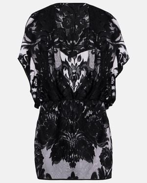 Norma Kamali Hooded Floral Mesh Minidress - Black