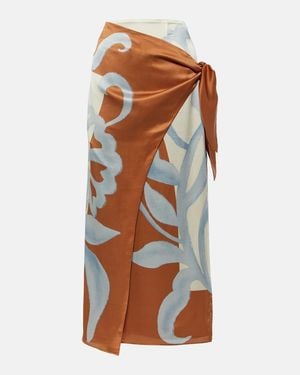 SIR. Sorrento Printed Silk Wrap Skirt - Brown