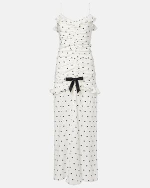 Alessandra Rich Silk Polka Dot Maxi Dress - White
