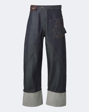 JW Anderson Jeans Anchos Bordados - Azul