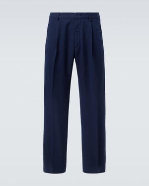 Slowear Linen And Cotton Chinos - Blue