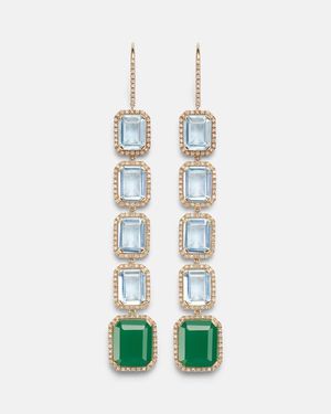 SHAY Ohrringe Tier Portrait Aus 18Kt Gelbgold Mit Diamanten, Topas Und Achat - Weiß
