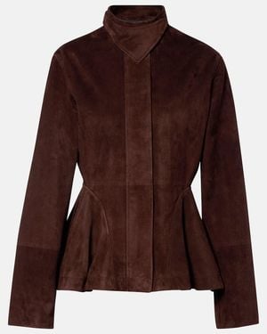Alaïa Peplum Suede Jacket - Brown