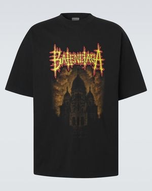 Balenciaga Bedrucktes T-Shirt Aus Baumwoll-Jersey - Schwarz