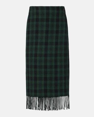 Polo Ralph Lauren Checked Fringed Wool-Blend Wrap Skirt - Green