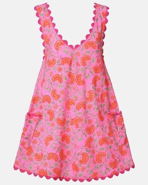 Juliet Dunn Floral Scalloped Cotton Minidress - Pink