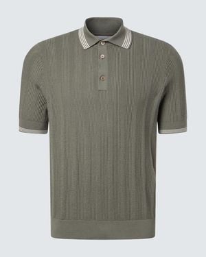 Brunello Cucinelli Ribbed-Knit Cotton Polo Shirt - Green