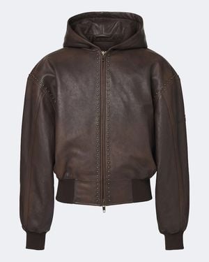 Balenciaga Verzierte Bomberjacke Aus Leder - Braun