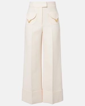 Valentino Pantalones Anchos De Crepe Couture Con Vgold - Neutro