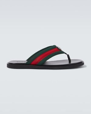 Gucci Gg Web Stripe Slides - Blue
