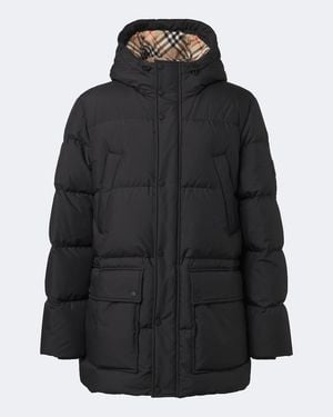 Burberry Check Hooded Down Coat - Black