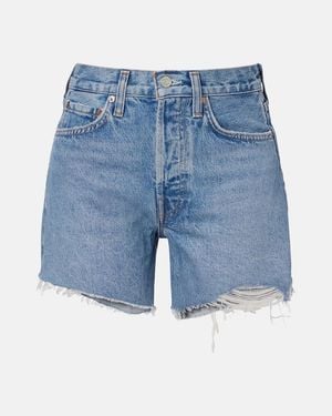 Agolde Parker Long Distressed Denim Shorts - Blue
