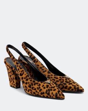 Prada Leopard-Print Calf Hair Slingback Court Shoes - Brown