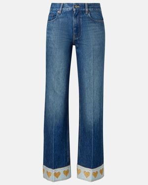 Valentino Embellished Mid-Rise Straight Jeans - Blue
