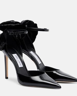 Jimmy Choo Marja 100 Floral-Applique Leather Pumps - Black
