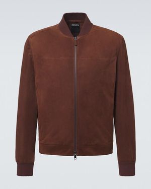 ZEGNA Suede Bomber Jacket - Brown