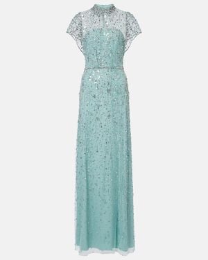 Jenny Packham Crystal Drop Embellished Gown - Blue