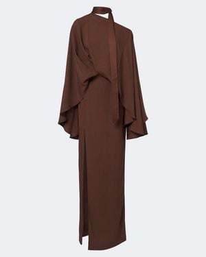 Taller Marmo Brooks Scarf-Detail Caped Maxi Dress - Brown