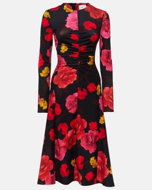 Erdem Floral-Print Long-Sleeved Midi Dress - Red