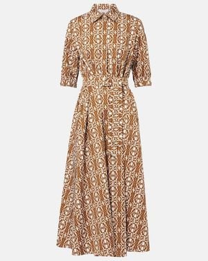 Max Mara Luxgi Belted Printed Cotton Midi Dress - Natural