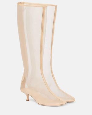 Christopher Esber Leather-Trimmed Mesh Knee-High Boots - White