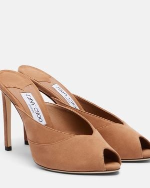 Jimmy Choo Brigitte Suede Peep-Toe Mules - Brown