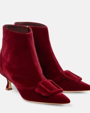 Manolo Blahnik Baylow Velvet Ankle Boots - Red