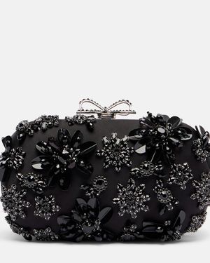 Self-Portrait Clutch Aus Satin Mit Kristallen - Schwarz