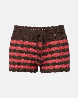 Valentino Striped Knitted Cotton Shorts - Red
