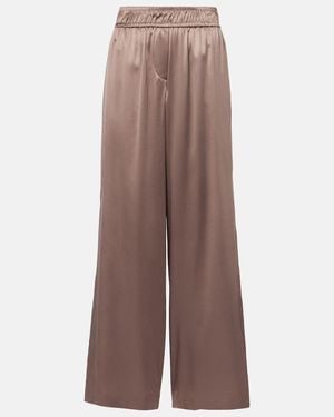 Brunello Cucinelli Silk-Blend Satin Wide-Leg Pants - Brown