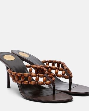 Saint Laurent Zine Beaded Thong Sandals - Brown