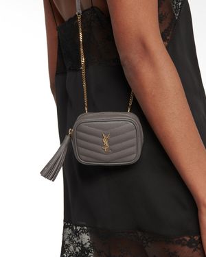 Saint Laurent Lou Micro Leather Crossbody Bag - Grey