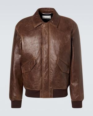 Saint Laurent Leather Bomber Jacket - Brown