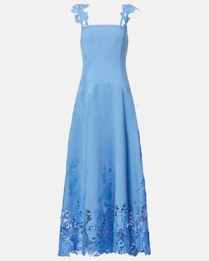 Oscar de la Renta Porcelain Wool-Blend Guipure Midi Dress - Blue