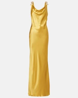 Versace Safety Pin Embellished Silk Satin Gown - Metallic