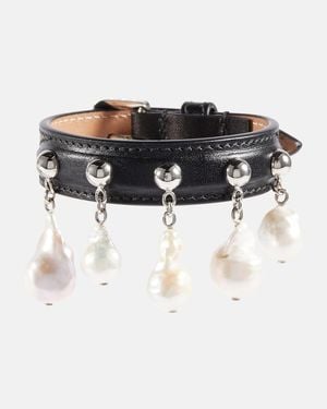 Alaïa Armband Aus Leder Mit Zierperlen - Schwarz