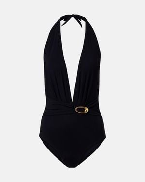 Karla Colletto Solid Embellished Swimsuit - Blue
