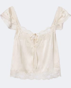 Doen Top Rosalee En Satin De Soie A Dentelle - Blanc