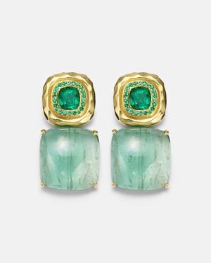 Octavia Elizabeth Ohrringe Double Orbit Aus 18Kt Gelbgold Mit Smaragden Und Turmalin - Grün