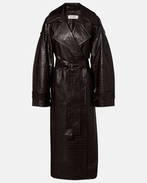 Rohe Crocodile-Effect Leather Trench Coat - Black