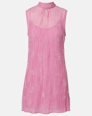 STAUD Albee Beaded Tie-Neck Organza Minidress - Pink