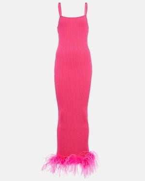 GIUSEPPE DI MORABITO Rib-Knit Feather-Trimmed Dress - Pink