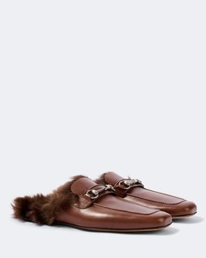 Gucci Slippers Horsebit Aus Leder Mit Shearling - Braun