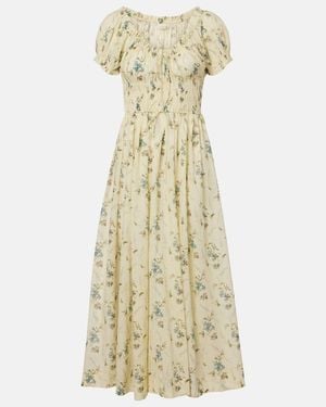 Doen Ashlynn Gathered Floral Cotton Midi Dress - Metallic