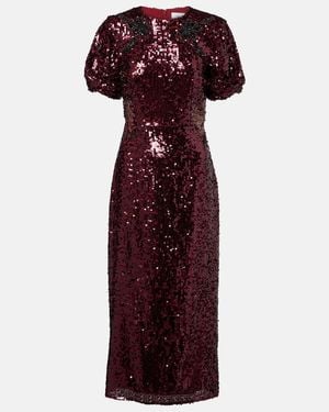 Erdem Embellished Sequined Georgette Midi Dress - Red