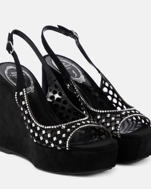 Rene Caovilla Embellished Suede Platform Sandals - Black